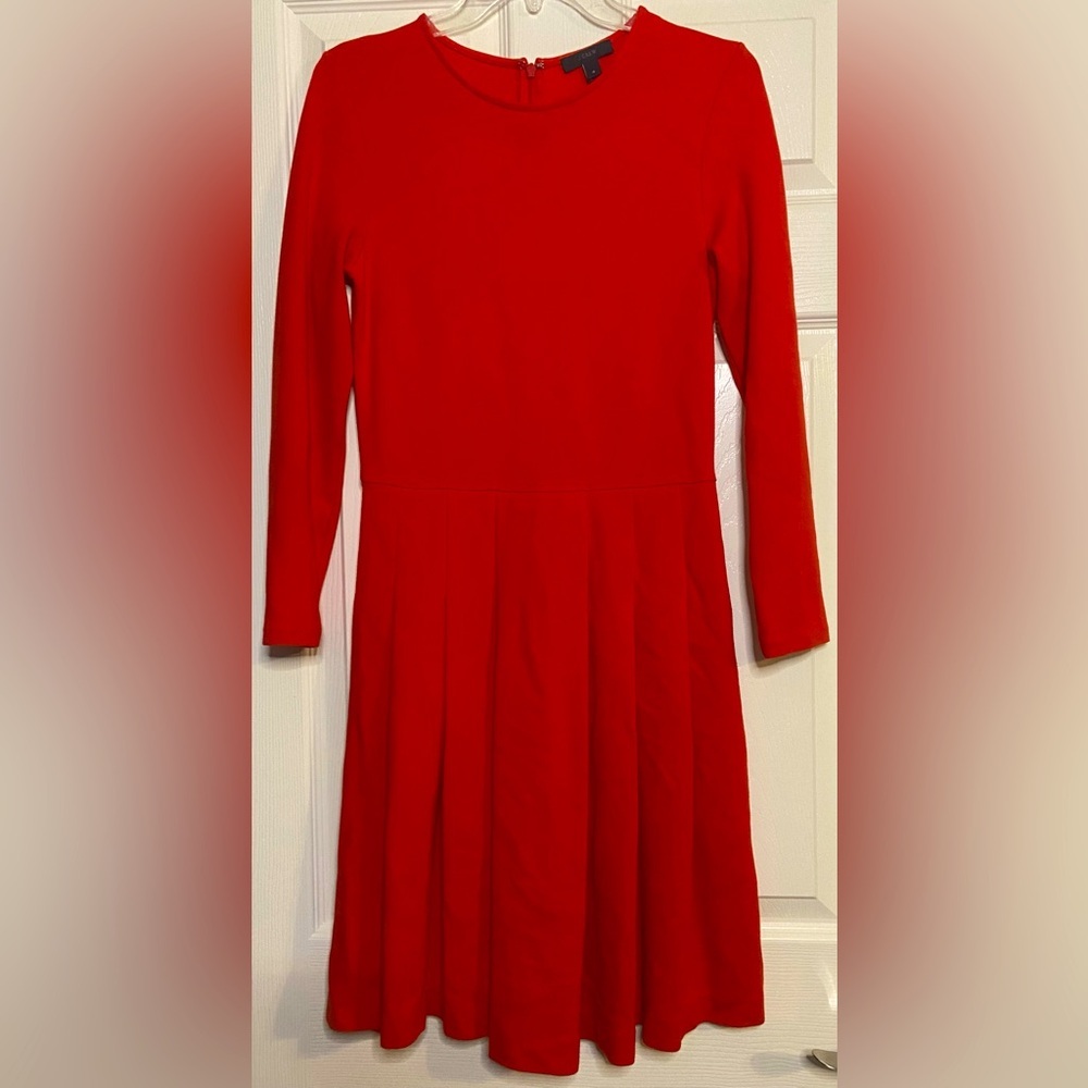 J Crew Red Ponte Pleated Fit and Flare Dress Size 4 Valentines Day Dress